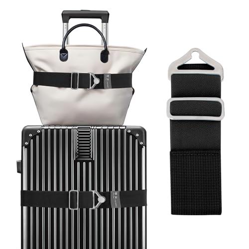 Image of 2-in-1 Luggage Straps for Suitcases Travel Belt Luggage Straps Add a Bag Adjustable Suitcase Straps Over Handle Travel Belt for Carry On Bag with Alloy Buckle Elastic Belt Travel Essential Accessories