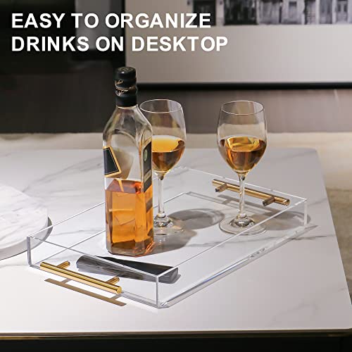 Acrylic Tray 12X16 Inch, Serving Tray With Gold Handles, Clear Large Tray Organizer For Kitchen,Office,Bathroom, Decorative Tray For Cosmetic, Jewelry, Gadgets #TOP3