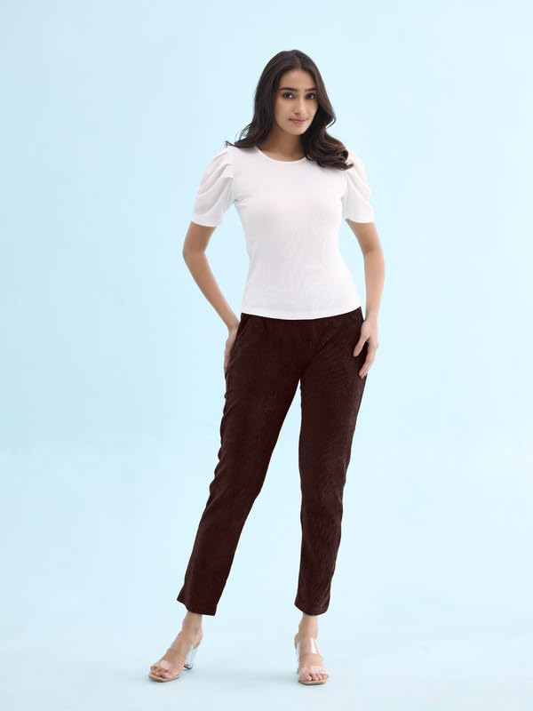 Image of GO COLORS Solid Corduroy Treggings for Women | Warmtech, Mid Rise, Side Pocket