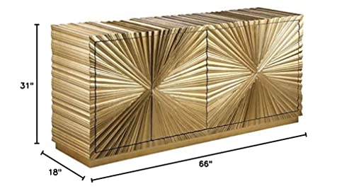 Meridian Furniture Golda Collection Modern | Contemporary Gold Leaf Sideboard/Buffet With Intricate Hand Carved Starburst Design, 66" W X 18" D X 31" H #TOP2