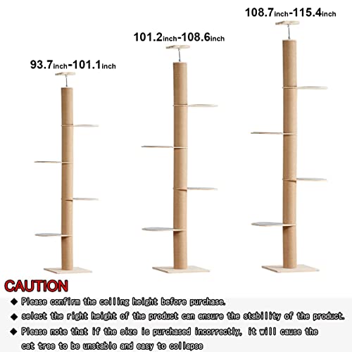 Catforest Floor-To-Ceiling Cat Tree Cat Climbing Tower With Natural Sisal Rope Scratching Post, Height:93.7-101.1Inch&101.2-108.6Inch&108.7-115.4Inch 3 Options (Celling Height:108.7Inch-115.4Inch) #TOP1