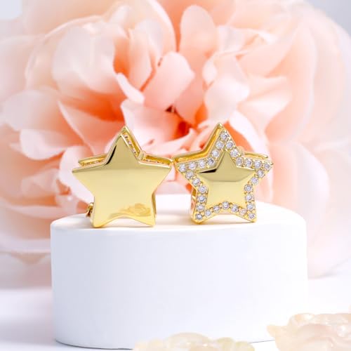 Gold Star Hoop Earrings for Teen Girls Women - Sterling Silver Double Sided Earrings Hypoallergenic Cubic Zirconia Star Earrings Double Star Loop Earrings Fashion Women's Earrings Gifts for Christmas4