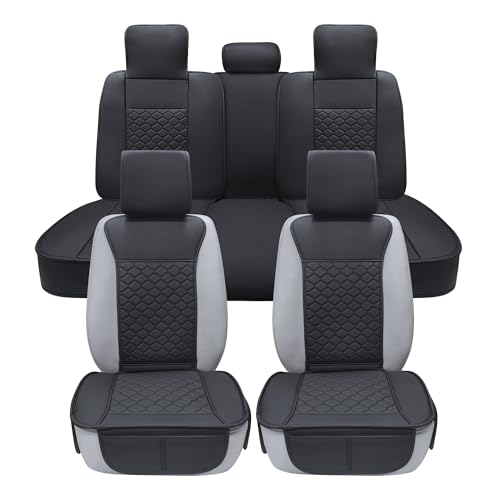 Image of Elantrip Car Seat Cover Full Set Leather Car Seat Protector Universal fit for Most Cars SUVs and Trucks Water Proof Front and Rear Seat Protector Black