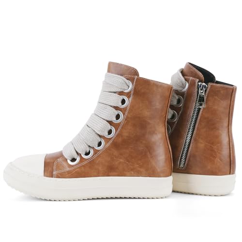 Image of IMPREMEY Women's High Top Sneakers Lace Up PU Leather Shoes with Thick Soles and Zipper, Fashionable Walking Shoes