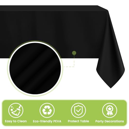 Image of Mulbozy Black Plastic Table Cloth Disposable 4 Pack, 54 x 108 Inch Tablecloths Rectangle, Black Plastic Table Cover for Party Decor