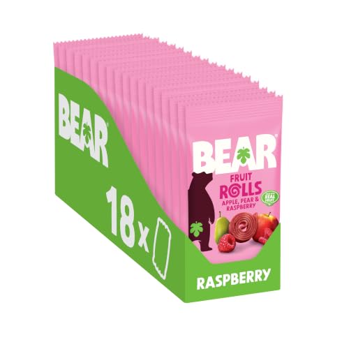 BEAR Fruit Rolls Raspberry 20g (Pack of 18) – Made with Real Fruit