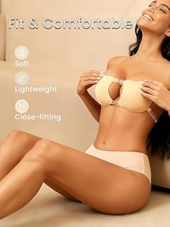 changlizi Strapless Push Up Bras for Women Reusable Lifting Sticky Bra with Clear Strap for Backless Dresses(Black,B)