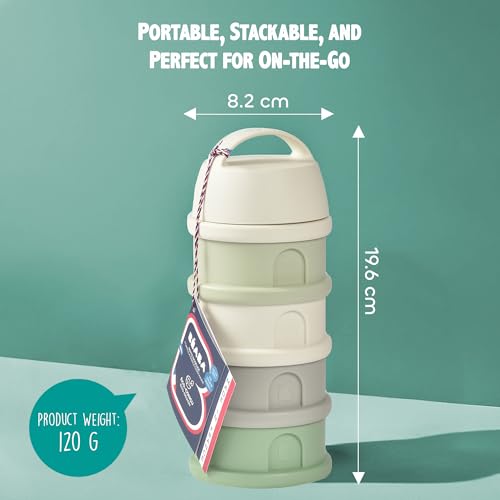 Image of Beaba Stacked Formula Container - Airtight Multifunctional Storage Container for Storing Milk Powder and Baby Food, 4 Interchangeable Compartments, Microwave Safe, Travel Friendly, Cotton & Sage Green