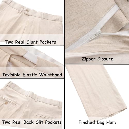 Linen Suit Men 3-Piece Slimt Fit Notch Lapel Blazer Vest Pants Summer Wedding Beach Party4