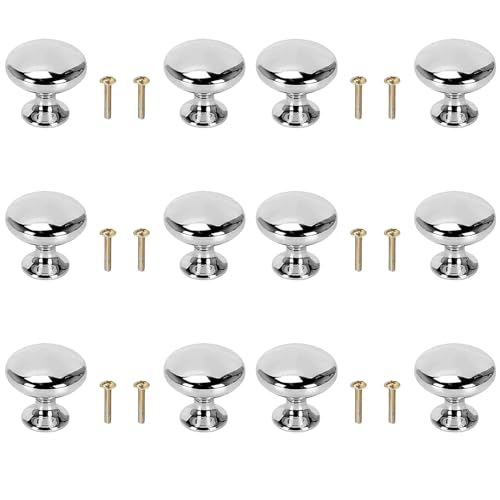 PRVCFZ 12 Pcs Door Knobs for Interior Doors, Chrome Door Knobs, Silver Door Knobs, Cabinet Knobs, Chic Drawer Knobs, Round Mushroom Door Pull Handle Knob for Cabinet Door, Polished Chrome Hardware