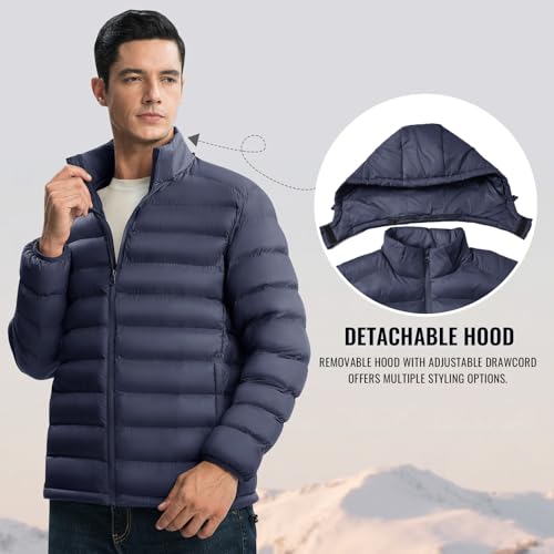 Image of Rdruko Men's Puffer Jacket with Detachable Hood Lightweight | Water Resistant, Insulated, Winter Puffy Coat, 4 Pockets