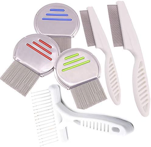 Qtopun Nits Free Lice Comb, Stainless Steel Louse Comb Head Lice Comb Flea Comb Metal Brooming Comb for Dogs Cats Pet (6 Comb)