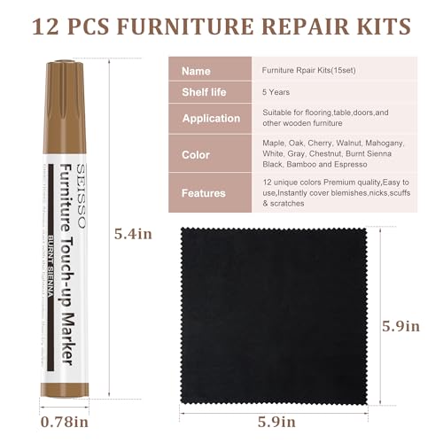 Image of New Upgrade Furniture Pens for Touch Up, 12 Colors Wood Scratch Repair Markers, Professional Repair Tools for Stains, Scratches, Wood Floors, Tables, Bedposts