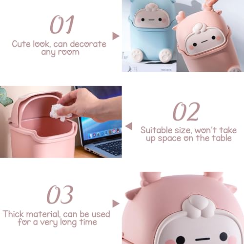 Miniatura 4 de Tissting Lindo Bote De Basura Con Tapa, Mini Bote De Basura Portátil De Escritorio De Dibujos Animados, Caja De Almacenamiento Pequeño Para El Hogar, Cocina Pink Little Elk