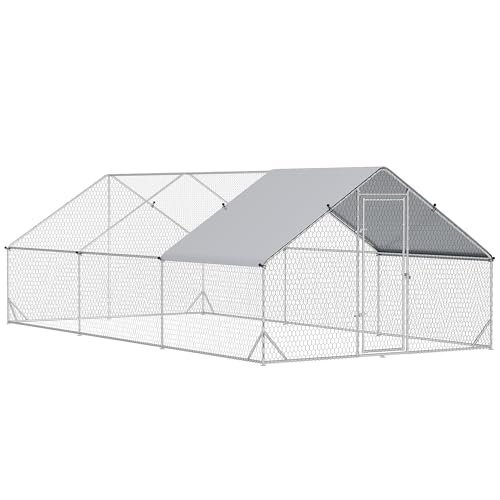 PawHut Gallinero para Exterior Grande 3x6x2 m Jaula para 12-18 Gallinas Gallinero para Gallinas de Acero Galvanizado con Cubierta de PE y Cerradura Plata