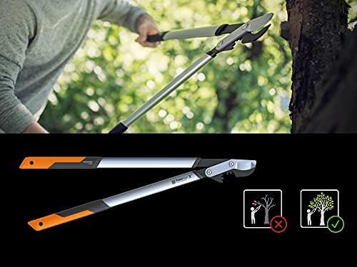 Fiskars Sekator dźwigniowy, nożycowy PowerGear X do świeżego drewna, Nieprzywierająca powłoka, Hartowana stal, Długość: 80 cm, Czarno-pomarańczowy, LX98-L, 1020188