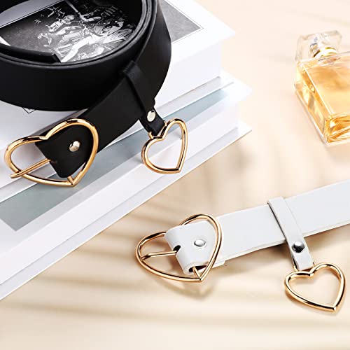 Satinior Heart-Shaped Belt 2 Pieces Pu Leather Cute Belt Metal Buckle Belts For Women Soft Black Alt Belt For Girls Dress Jeans (Medium), Black, White #TOP5
