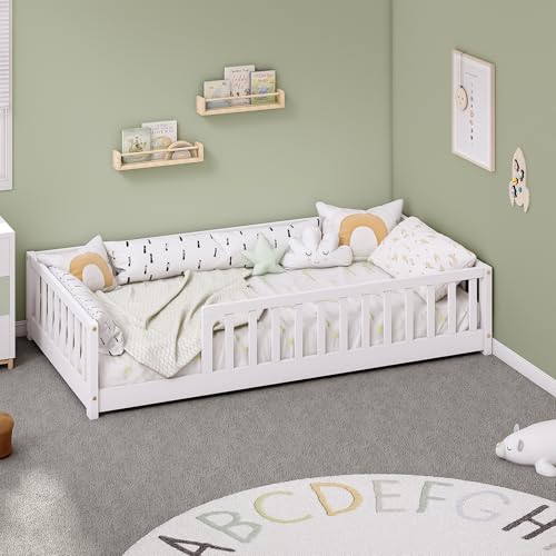 Twin Montessori Floor Bed Frame with Rails