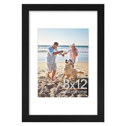 decorUhome 8x12 Picture Frame, Display Pictures 6x8 with Mat or 8x12 without Mat, Wall & Tabletop Display Photo Frame, Black, 1 Pack