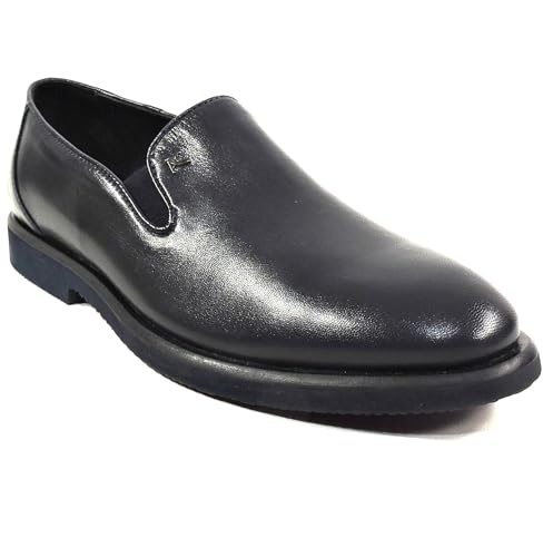 Men's Navy Blue Leather Comfort Loafers, Size 43 EU3
