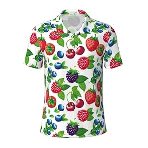 Blueberry Design Polo de golf à motif fraise pour homme – Polo décontracté à manches courtes boutonné pour homme, Noir/blanc, XL