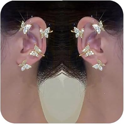 2Pcs الزركون فراشة الأذن الأقراط الأكمام للنساء لا ثقب الأذن كليب التفاف حول الأقراط وهمية أقراط التفاف حجر الراين الزاحف