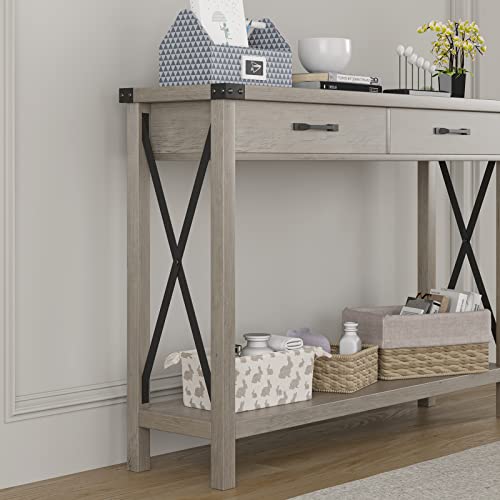 Idealhouse Console Table With 2 Drawers, Farmhouse Entryway Table With Storage Shelf, Accent Wood Sofa Table For Living Room, Hallway, Foyer-Grey #TOP6