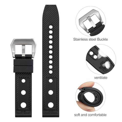 Pulseira de borracha Steeldive para relógio de mergulho, 20 mm, macia, de substituição, preta, imper