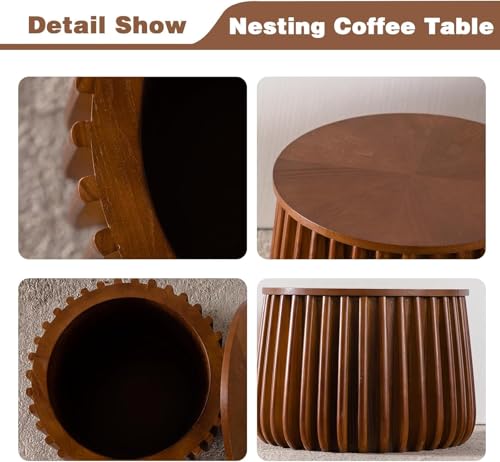 Table basse ronde cannelée gain de place : ensemble de 2 tables avec coffre - 5