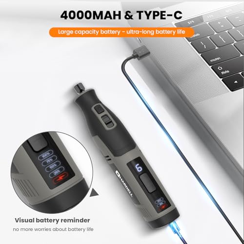 Image of 4V Cordless Rotary Tool Kit with 80Pcs, 4000mAh Long-lasting Battery, 6 Speeds 8000-28000RPM Rotary Tool with Digital Display for Cutting, Sanding, Polishing, Drilling, Engraving, DIY Crafts (Grey)