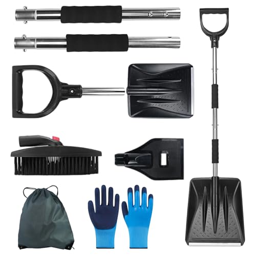 3-in-1 Retractable Snow Shovel Kit with Ice Scraper