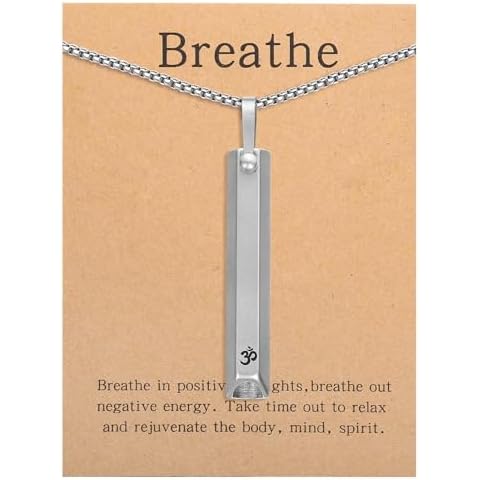 BOLAGTIER Anxiety Breathing Necklace Stainless Steel Pendant Breathlace Yoga Breathe Easy Necklace Mindfulness Stress Relief for Women Men (Yoga B) Cover