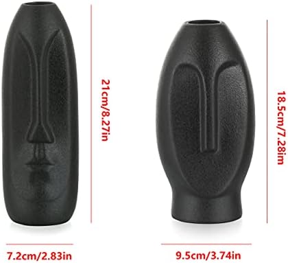 Hewory Face Vase Ceramic Abstract Sculpture Flower Vases Decorative Accent for Modern Home Decor Matte Black H-21cm
