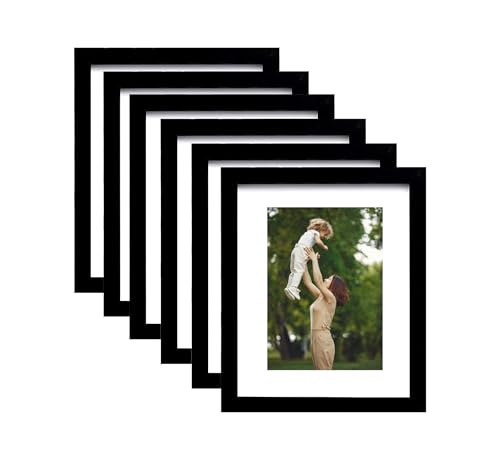 pojah 8x10 Picture Frame Set of 6 Black Photo Frame with Mat Display Pictures 5x7 PVC Glass for Wall Home Office Dcor (Black)