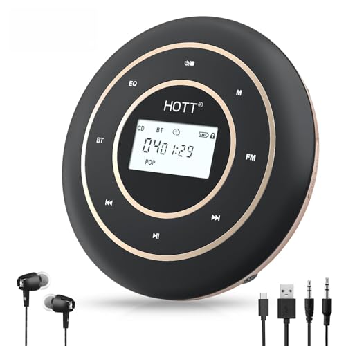 HOTT C105 Portable CD Player, Rechargeable Battery,Bluetooth/FM Transmit/AUX-Out, Anti-Shock, Backlight Vision Display, 5 EQ Modes for Car & Home Use