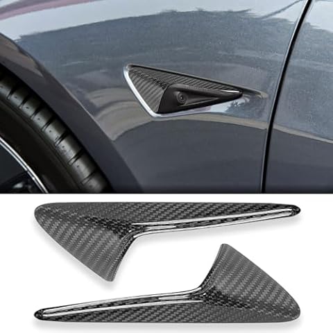 LOWEEY Side Camera Protection Cover Fit for Tesla, Carbon Fiber Camera Cover Compatible with 2024 Tesla Model Y 3 with HW 4.0, Glossy Protection Exterior Accessories Tesla Accessories Cover