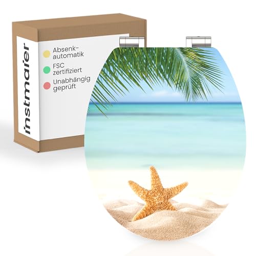 instmaier Gaia | WC Sitz mit Motiv | Seestern am Strand | MDF-Holz geprüft nachhaltig mit FSC-Zertifizierung | Ovale Form | Toilettensitz mit Absenkautomatik | Pflegeleichte Toilettenbrille