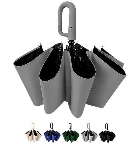 Image of Auto Open Umbrella with Carabiner Hook Handle - 3 Fold Compact Travel Umbrella for Men & Women | Double Fibreglass Wind Resistant Frame | UV Coated Sun & Rain Protection