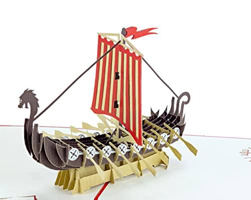 Viking Ship - Wow 3D Pop Up Greeting Card - Suitable For Birthday, Good Luck, Congrats, Fathers Day, Get Well, Goodbye, Farewell - Premium, Handcrafted #TOP2