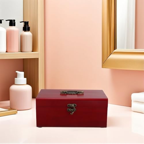 Boîte à couture en bois massif rouge à 3 compartiments rétro - 6
