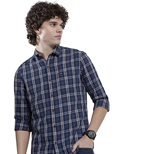 Image of The Indian Garage Co Men Regular Fit Checkered Full Sleeves Cutaway Collar Casual Shirt