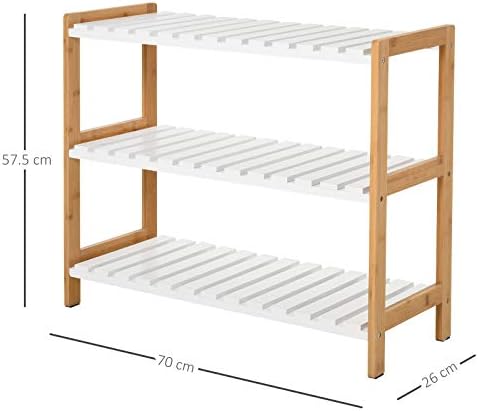 HOMCOM 3-Tier Shoe Rack Wood Frame Slatted Shelves Spacious Open Hygienic Storage Home Hallway Furniture Family Guests 70L x 26W x 57.5H cm - Natural