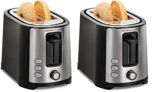 Image of Hamilton Beach 2 Slice Extra Wide Slot Toaster with Bagel & Defrost Settings,Shade Selector with 7 Browning Levels,Toast Boost,Auto Shutoff,Black & Stainless Steel (22633),(Pack of 2)