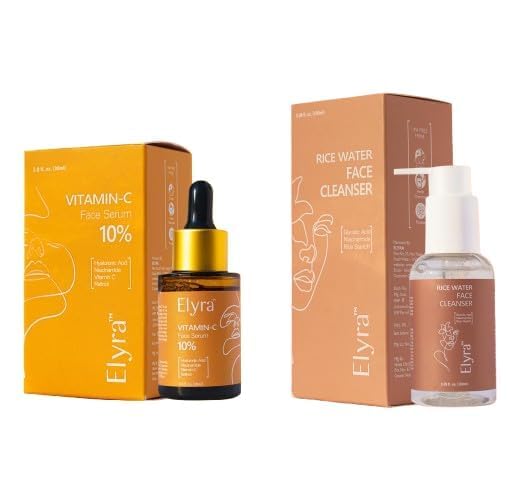 Elyra Daily Skincare Combo | Rice Water Face Cleanser (100ml) + Vitamin C Face Serum 10% (30ml) + SPF 50 PA+++ Sunscreen (50ml) | Niacinamide, Hyaluronic Acid & Rice Starch | Brightening, Hydrating & Sun Protection for All Skin Types-image-18