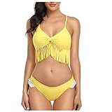 fransen bikini h&m a Fannyfuny Bandeau Bikini Sets Damen Tassel Fransen Fringe Push Up Set Top und Hose Frauen Bikini Sexy Bademode Badeanzüge mit Slip Bandeau Bademode mit Träger Schwarz, Gelb, Grün, Rot S-XL