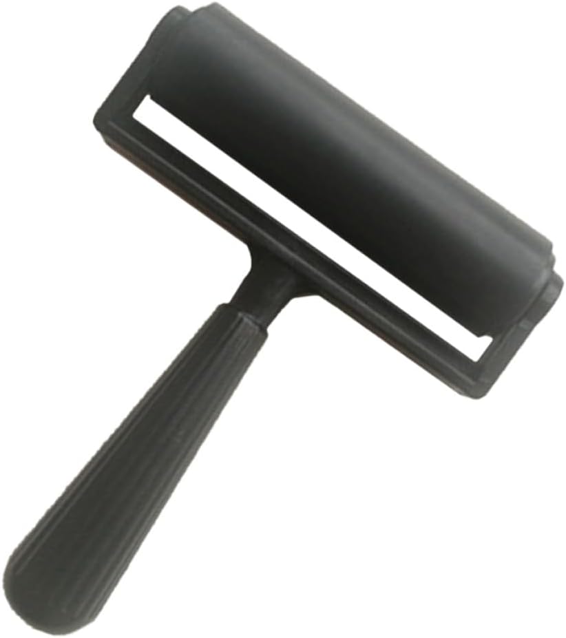 OSOLADY Printmaking Rubber Roller Tool for Crafting and Graphic Projects Smooth Flat Cylinder for Even Ink Application Material with Comfortable Detachable Handle Black
