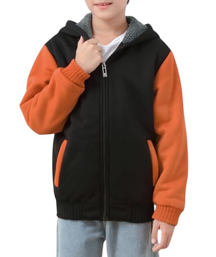 Image of ZITY Boys Zip Up Hoodie Fleece Jacket Kids Sherpa Lined Sweatshirts Outerwear Unisex Warm Winter Coat 6-15 Years Old