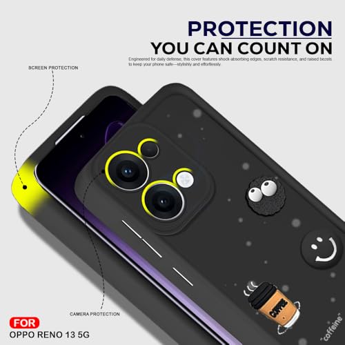 Image of AESTMO Back Case Cover for Oppo Reno 13 5G | Cute Fun Cartoon 3D Ball | Coffee Silicone Case | Full Body Protection | Camera Protection Back Cover for Oppo Reno 13 5G (Black)