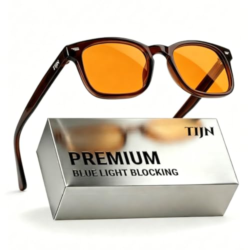 Image of TIJN Premium Blue Light Blocking Glasses for Women Men Computer Gaming Use | Square TR90 Frame Nerd Eyeglasses Anti Blue Ray with Red, Orange, Clear Lens for Computer, Phone, TV and Evening Screen Use