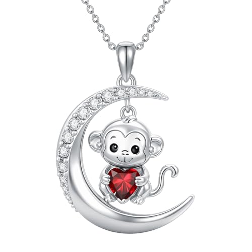 Image of PROESS Animal Birthstone Necklace 925 Sterling Silver Otter /Axolotl /Hippo /Elephant /Dachshund /Monkey /Red Panda Pendant Necklace Animal Birthstone Jewelry Gifts for Women